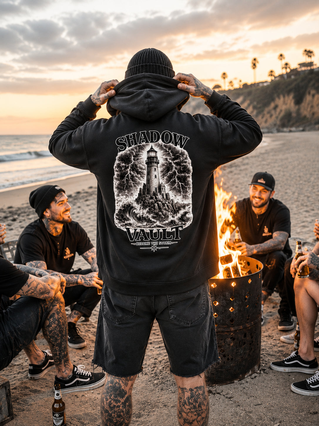 Oversize Fleeced Hoodie, Lighthouse become the storm